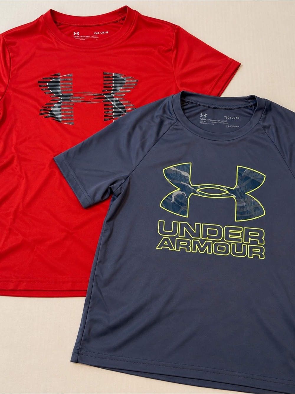 Under Armour Kids' Short Sleeve Tees - Red & Navy with Neon Accent bundle